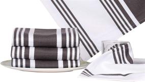 img 2 attached to Urban Villa Set of 6 Kitchen Towels: Highly Absorbent 100% Cotton Dish Towel with Mitered Corners, 20X30 Inch - Trendy Stripes Dove Grey/White Bar Towels & Tea Towels