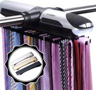 🧥 primode motorized tie rack closet organizer: led lights, stainless steel tie clip set, j hooks, stores up to 72 ties with 8 belts, battery operated rotation логотип