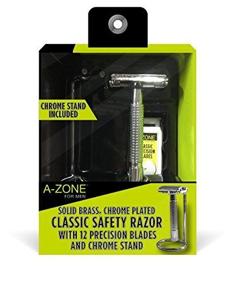 img 3 attached to A-Zone For Men Classic Safety Razor: Premium Brass, Chrome Plated Razor Set with 12 Precision Blades & Chrome Stand