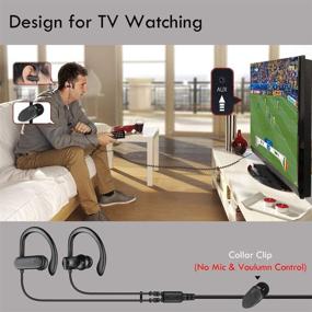 img 2 attached to 🎧 ChanGeek CGS06B: Extra Long Wired Headphones with 12FT Coiled Extension Cable and Sweatproof Over Ear Hook - Ideal for TV, PC, Workout, Exercise, and Gym