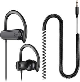 img 4 attached to 🎧 ChanGeek CGS06B: Extra Long Wired Headphones with 12FT Coiled Extension Cable and Sweatproof Over Ear Hook - Ideal for TV, PC, Workout, Exercise, and Gym