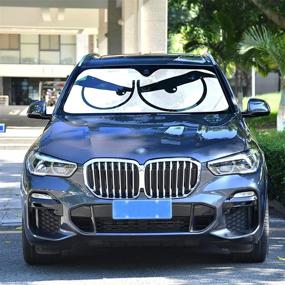 img 3 attached to Dussdil Angry Cartoon Eyes Car Windshield Sunshade: Effective UV Ray Protection, Foldable & Retractable Visor Cover for Car Truck SUV