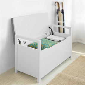 img 3 attached to 👟 Haotian FSR76-W, Shoe Storage Bench with Lift Up Top and Padded Seat Cushion, Storage Chest with Toy Box