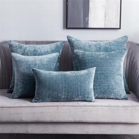 img 1 attached to 🔵 Lipo Thick Chenille Pillow Covers 20x20 - Set of 2 Decorative Euro Throw Pillows Cover, Soft Cushion Case, Home Decor Rustic Farmhouse for Couch, Bed, Sofa, Bedroom, Car - Blue (20X20 Inch)