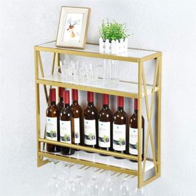 img 1 attached to 🍷 KINGVON Industrial Wine Racks Wall Mounted - Rustic Metal Hanging Wine Holder with Glass Rack and Wood Shelves - 3-Tiers Bottle Holder - Stylish Wine Accessories (Gold, 23.6in)