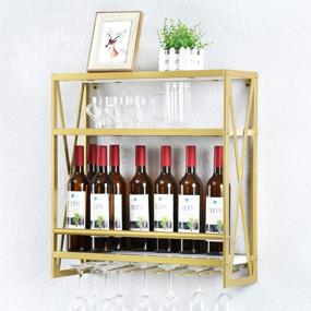 img 2 attached to 🍷 KINGVON Industrial Wine Racks Wall Mounted - Rustic Metal Hanging Wine Holder with Glass Rack and Wood Shelves - 3-Tiers Bottle Holder - Stylish Wine Accessories (Gold, 23.6in)