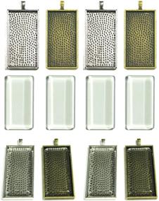 img 4 attached to 🔲 Complete 10 Set Rectangle Cabochon Frame Tray Pendant with 10pcs Glass Domes for Jewelry Making - All-in-One Solution