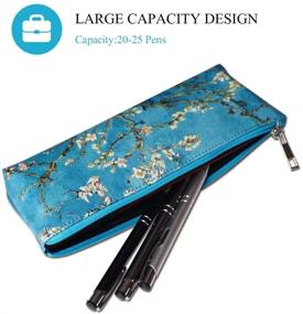 img 3 attached to 🌸 LIZIMANDU Pencil Bag Pen Case - PU Leather Stationery Pouch for Pens, Pencils, Highlighters, Gel Pen, Markers, Eraser and More School Supplies - Zipper Bag with Peach Blossom Design
