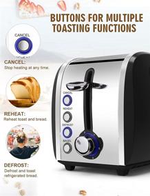 img 2 attached to JEWJIO Toaster 2 Slice Prime Rated - Black Stainless Steel, Wide 🍞 Slot for Waffles, 6 Bread Shades, Bagel Function, Removable Crumb Tray - 800W