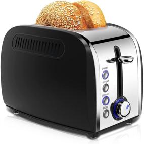 img 4 attached to JEWJIO Toaster 2 Slice Prime Rated - Black Stainless Steel, Wide 🍞 Slot for Waffles, 6 Bread Shades, Bagel Function, Removable Crumb Tray - 800W