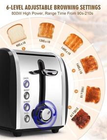 img 1 attached to JEWJIO Toaster 2 Slice Prime Rated - Black Stainless Steel, Wide 🍞 Slot for Waffles, 6 Bread Shades, Bagel Function, Removable Crumb Tray - 800W