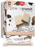 шоколадно-кокосовые батончики с высоким содержанием белка whey power crunch - вкусный перекус, 1,4 унции (12 штук) логотип