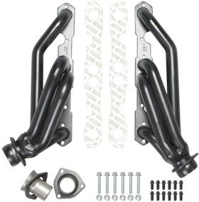 img 1 attached to 🏎️ Headers for Small Block Chevy GM Compact SUV/Truck 1982-2000 - Steel, Black Paint, Street Style - 1-1/2" Primary, 2-1/2" Collector - Kit