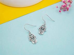 img 2 attached to Stunning PELOVNY Hamsa Earrings: Hypoallergenic S925 Sterling Silver Hand of Fatima Hook Drop Earrings for Women