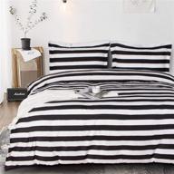 🛏️ stylish and cozy: bedsum black and white wide stripe microfiber duvet cover set - twin size logo