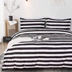img 4 attached to 🛏️ Stylish and Cozy: BEDSUM Black and White Wide Stripe Microfiber Duvet Cover Set - Twin Size