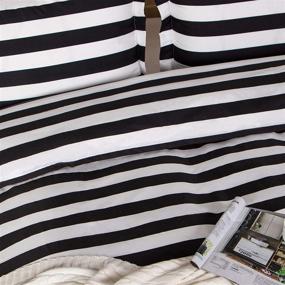 img 3 attached to 🛏️ Stylish and Cozy: BEDSUM Black and White Wide Stripe Microfiber Duvet Cover Set - Twin Size
