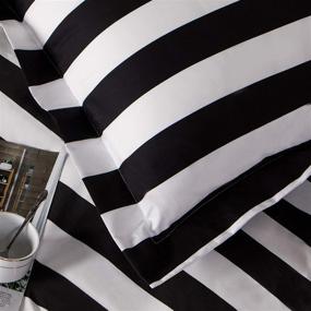 img 2 attached to 🛏️ Stylish and Cozy: BEDSUM Black and White Wide Stripe Microfiber Duvet Cover Set - Twin Size