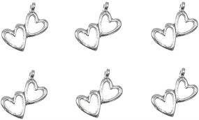 img 4 attached to Vintage-style Double-Heart Hollow-Out Charm Pendant Set for DIY Jewelry Making (Antique Silver Tone) - 50pcs