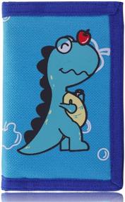 img 4 attached to 🦖 Stylish RFID Trifold Canvas Outdoor Cartoon Wallet for Kids/Slim Front Pocket Wallet with Zipper - Blue Dinosaur