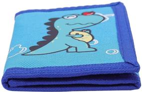 img 2 attached to 🦖 Stylish RFID Trifold Canvas Outdoor Cartoon Wallet for Kids/Slim Front Pocket Wallet with Zipper - Blue Dinosaur