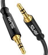 🎧 solmimi lossless audio auxiliary cable - 3.5mm male to male stereo audio aux cord (4ft/1.2m) for car, home stereo, headphone, speaker, pc, laptop, smartphone & more – matte black, nylon braid logo