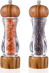 img 4 attached to 🧂 Premium Acrylic Wooden Salt and Pepper Grinder Set with Adjustable Ceramic Core - 7 inch, Pack of 2