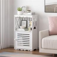 📚 white nightstand with 2 tier small bookshelf - multi-functional nw side table for small spaces in living room, bedroom, office, and bathroom logo