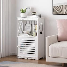 img 4 attached to 📚 White Nightstand with 2 Tier Small Bookshelf - Multi-functional NW Side Table for Small Spaces in Living Room, Bedroom, Office, and Bathroom