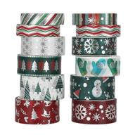 🎄 12 rolls winter foil washi tape set - christmas holiday washi tape with snowflake, tree, deer, striped patterns perfect for bullet journal, christmas card, gift packaging, diy crafts, kids' art projects logo