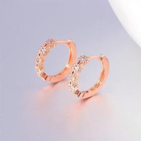 img 2 attached to 🌸 CiNily Small Hoop Earrings for Women: Flower CZ Huggie Earrings, Hypoallergenic 14K Gold Plated Cartilage Earrings