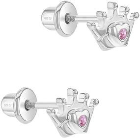 img 3 attached to 👑 925 Sterling Silver Crown Princess Earrings with Cubic Zirconia – Secure Screw Back Locking for Comfort & Safety – Ideal for Toddlers, Young Girls & Pre-Teens