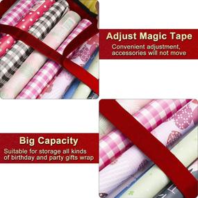 img 1 attached to 🎁 CGBE Wrapping Paper Storage: Red Gift Wrap Organizer Bag with Pockets for Wrapping Paper Rolls, Ribbons, and Bows - 42W x 14D x 5H