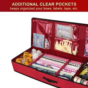 img 2 attached to 🎁 CGBE Wrapping Paper Storage: Red Gift Wrap Organizer Bag with Pockets for Wrapping Paper Rolls, Ribbons, and Bows - 42W x 14D x 5H