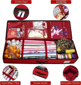 img 3 attached to 🎁 CGBE Wrapping Paper Storage: Red Gift Wrap Organizer Bag with Pockets for Wrapping Paper Rolls, Ribbons, and Bows - 42W x 14D x 5H