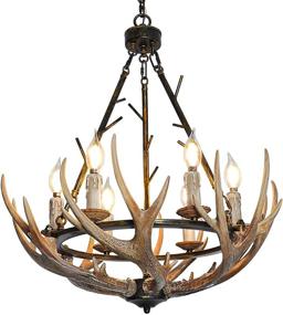 img 4 attached to 🦌 Large Rustic Antler Chandelier, 6-Light Farmhouse Lighting Fixture Retro Metal Pendant for Dining Room, Kitchen, Island Bar, Cabin Decor - UL Listed