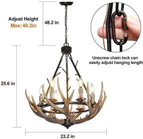 img 3 attached to 🦌 Large Rustic Antler Chandelier, 6-Light Farmhouse Lighting Fixture Retro Metal Pendant for Dining Room, Kitchen, Island Bar, Cabin Decor - UL Listed