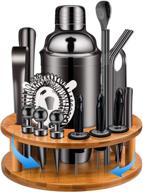 🍹 bartender kit with rotating bamboo stand - x-cosrack 19 piece cocktail shaker set for home, bars, parties, and traveling - stainless steel bar set (black) logo