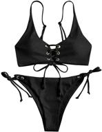 👙 zaful ribbed braided string bikini with lace up criss cross – square collar high cut swimsuit logo