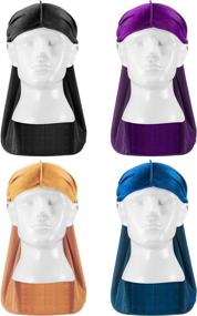 img 3 attached to 🎩 4-Piece Set of Men's Velvet Durags with Extended Tail | Soft Durag Headwraps for 360 Waves – Black, Green, Red, Royal Blue