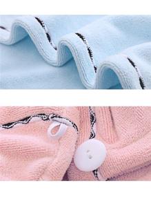 img 1 attached to 👩 2-Pack Quick Dry Hair Towel Wraps for Women - Microfiber Anti-Frizz Head Turbans with Button for Long, Thick & Curly Hair - Super Absorbent & Soft - Blue & Pink