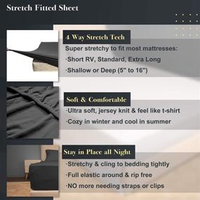 img 1 attached to 🛏️ Dark Gray Queen Jersey Knit Microfiber Bed Sheet Sets - Deep Pocket Sheets with 4-Way Stretch, T-Shirt Softness, Wrinkle Resistance - 4-Piece Stretchy Queen Sheet Sets