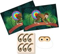 pin the tail on the monkey - jungle theme party game: fun for all ages, includes 2 posters, blindfold, stickers - zoo party favors логотип