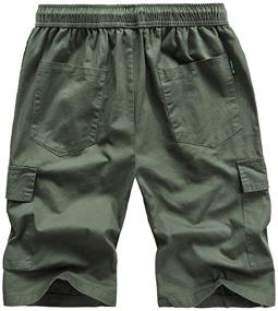 img 3 attached to Kolongvangie Elastic Waist Drawstring Cotton Cargo Shorts for Casual Outdoor Activities - Lightweight with Multiple Pockets