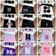 🌌 bts galaxy kpop bedding set: jimin suga v rap j-hope jungkook duvet cover set in purple - king size + 2 pillowcases logo