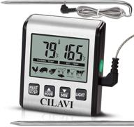 🔥 cilavi lcd digital cooking food meat smoker oven kitchen bbq grill thermometer timer, stainless steel probe, clock, backlight - silver logo