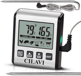 img 4 attached to 🔥 CILAVI LCD Digital Cooking Food Meat Smoker Oven Kitchen BBQ Grill Thermometer Timer, Stainless Steel Probe, Clock, Backlight - Silver