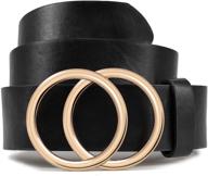 👖 loklik women's double ring buckle leather belt: ideal for jeans dress waist logo