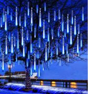 🌟 captivate your ambiance with brilliant blue falling rain lights - 8 tube meteor shower outdoor christmas lights, ul plug - perfect for holiday wedding party garden tree decor! logo