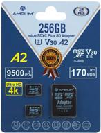 📷 amplim 2021 2-pack, new micro sd card 256gb with memory plus adapter, extreme high speed 170mb/s a2 microsdxc u3 class 10 v30 uhs-i for nintendo switch, gopro hero, surface, phone, camera, tablet logo